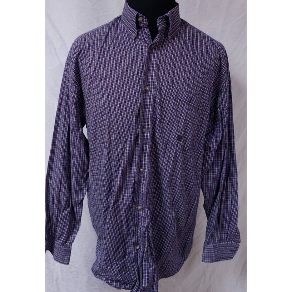 Wrangler Twenty X Mens XL Purple Plaid Long Sleeve Button Down Logo Shirt - Picture 1 of 12